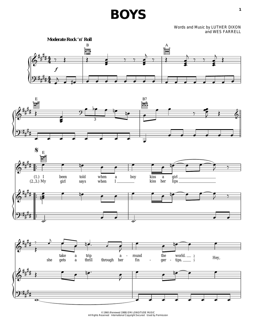Boys Piano, Vocal, Guitar scores gallery preview page 1