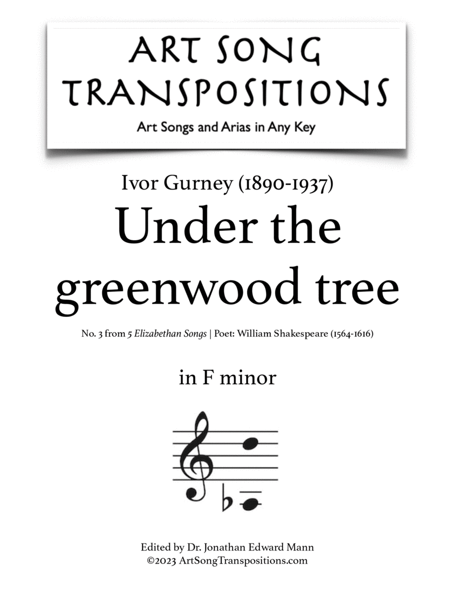 GURNEY: Under the greenwood tree (transposed to F minor) Voice scores gallery preview page 1
