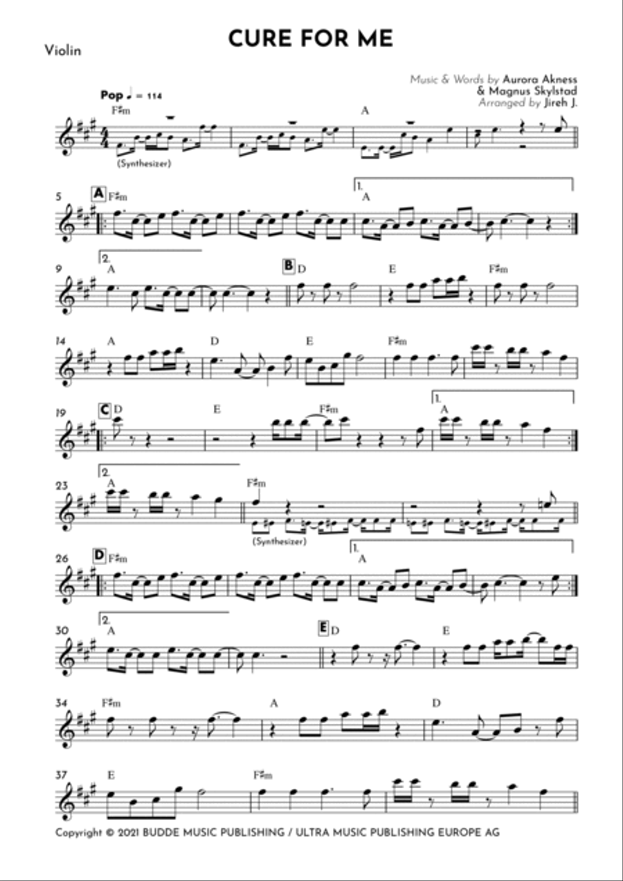 Cure For Me Violin Solo scores gallery preview page 2