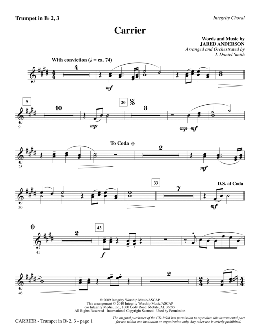Carrier - Trumpet 2 & 3 Carrier - Trumpet 2 & 3 Choir scores gallery preview page 1