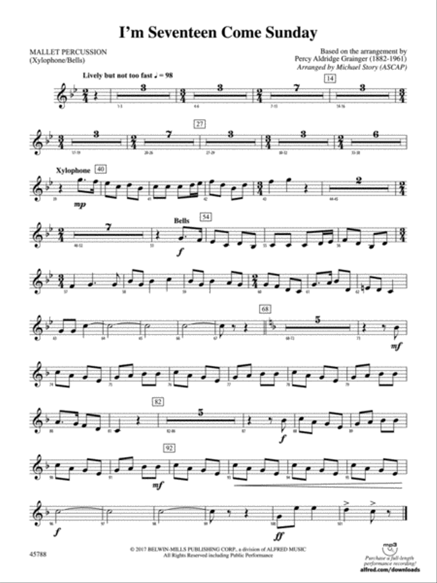 I'm Seventeen Come Sunday: Mallets Concert Band scores gallery preview page 1