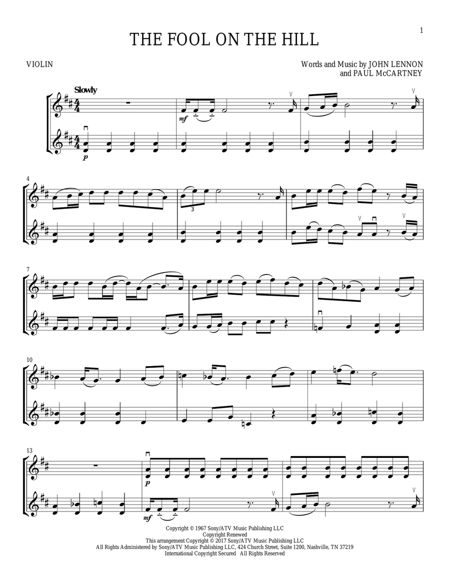 The Fool On The Hill The Fool On The Hill String Duet scores gallery preview page 1