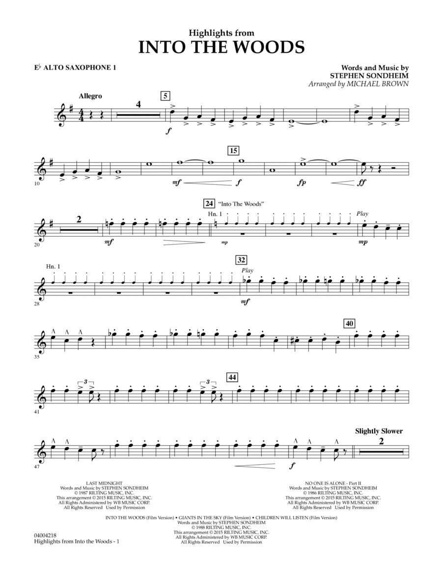 Highlights From Into The Woods - Eb Alto Saxophone 1 Alto Saxophone scores gallery preview page 1