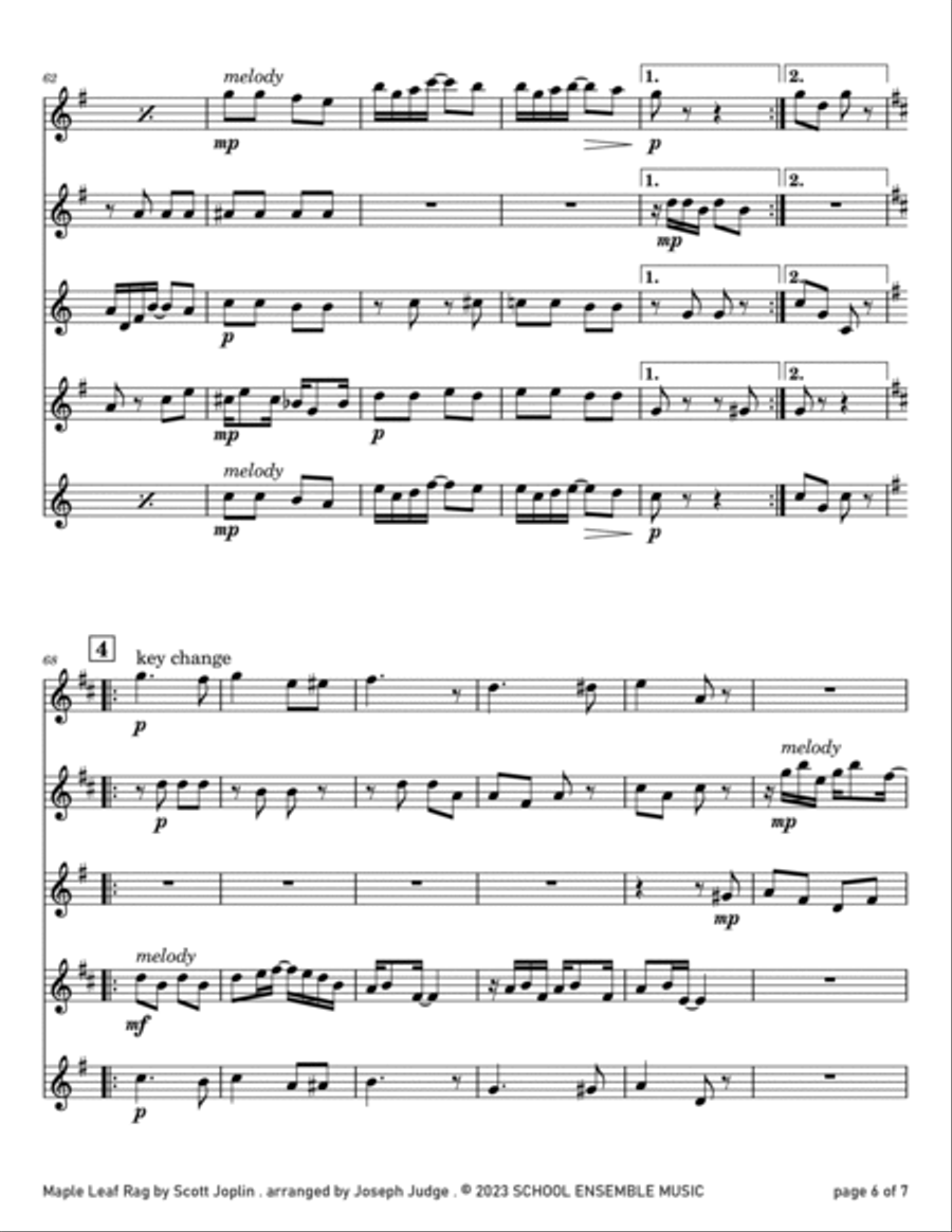 Maple Leaf Rag by Scott Joplin for Saxophone Quartet in Schools Saxophone Quartet scores gallery preview page 6