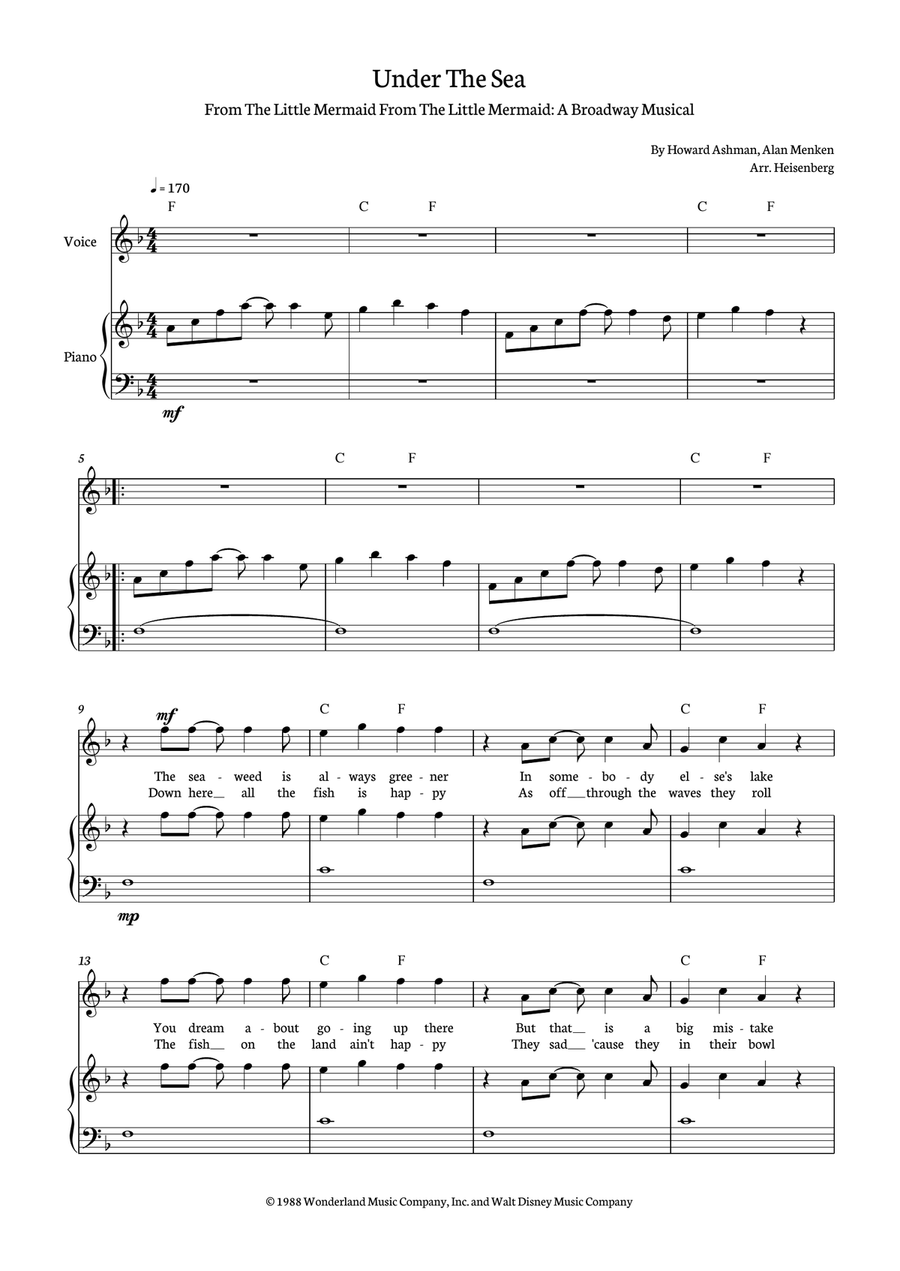 Under The Sea Under The Sea Piano, Vocal scores gallery preview page 1