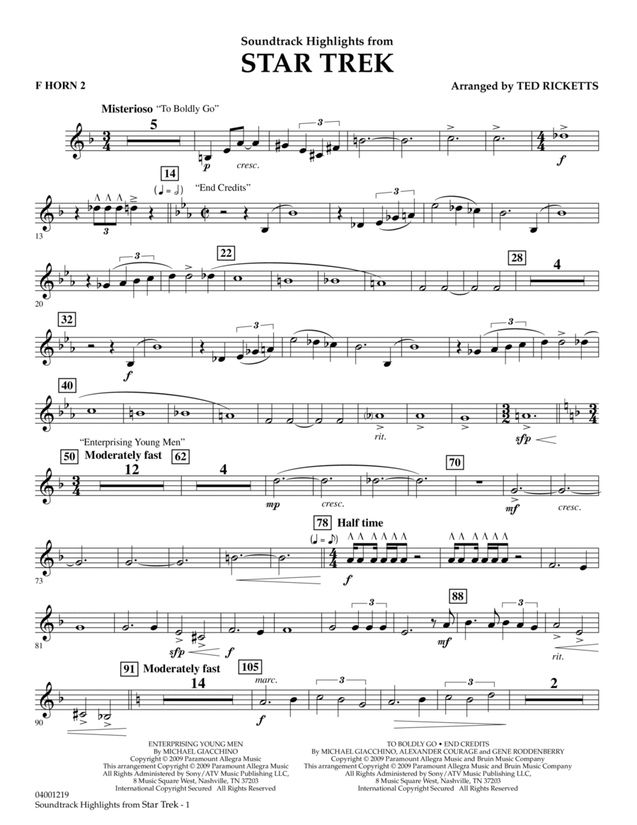 Star Trek - Soundtrack Highlights - F Horn 2 Horn scores gallery preview page 1