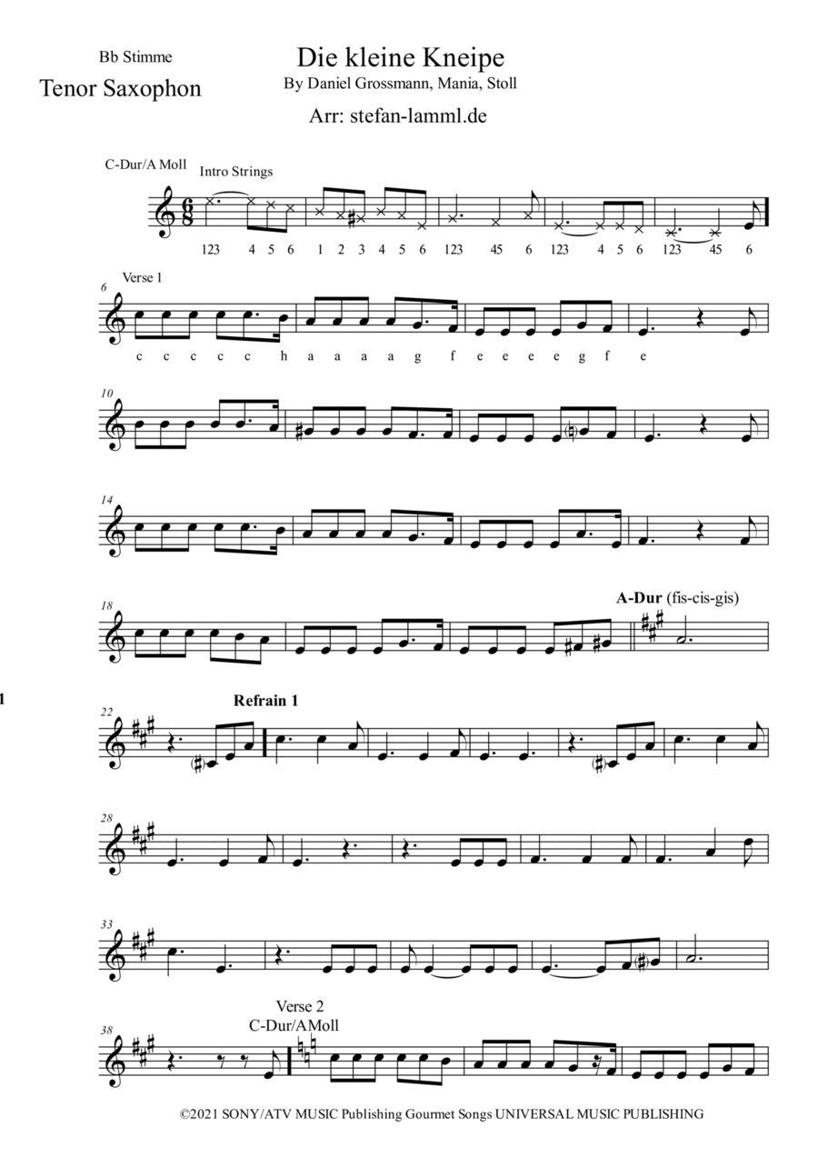 Die Kleine Kneipe Tenor Saxophone scores gallery preview page 1