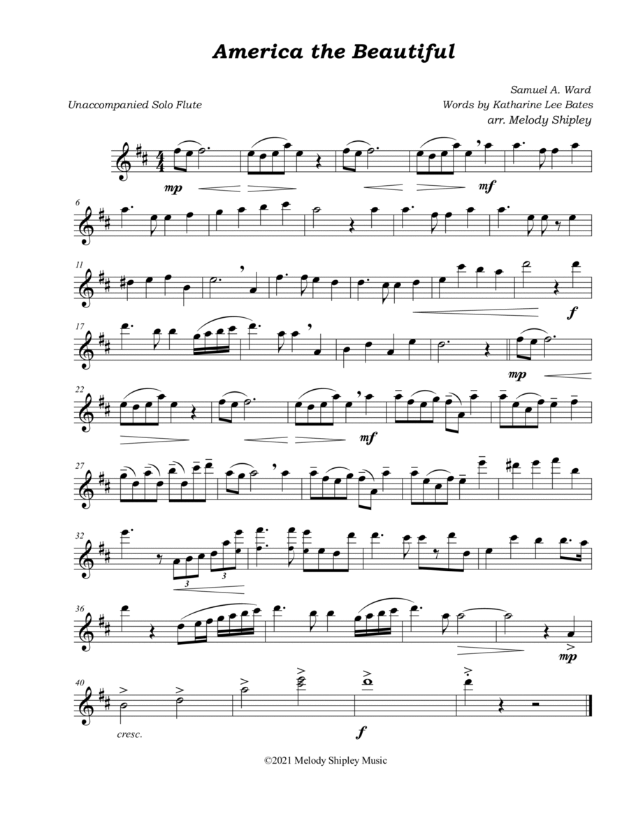 America the Beautiful Flute Solo scores gallery preview page 1