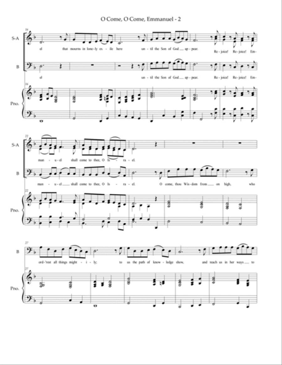 O Come, O Come, Emmanuel - SAB voices, piano, flute 3-Part scores gallery preview page 3