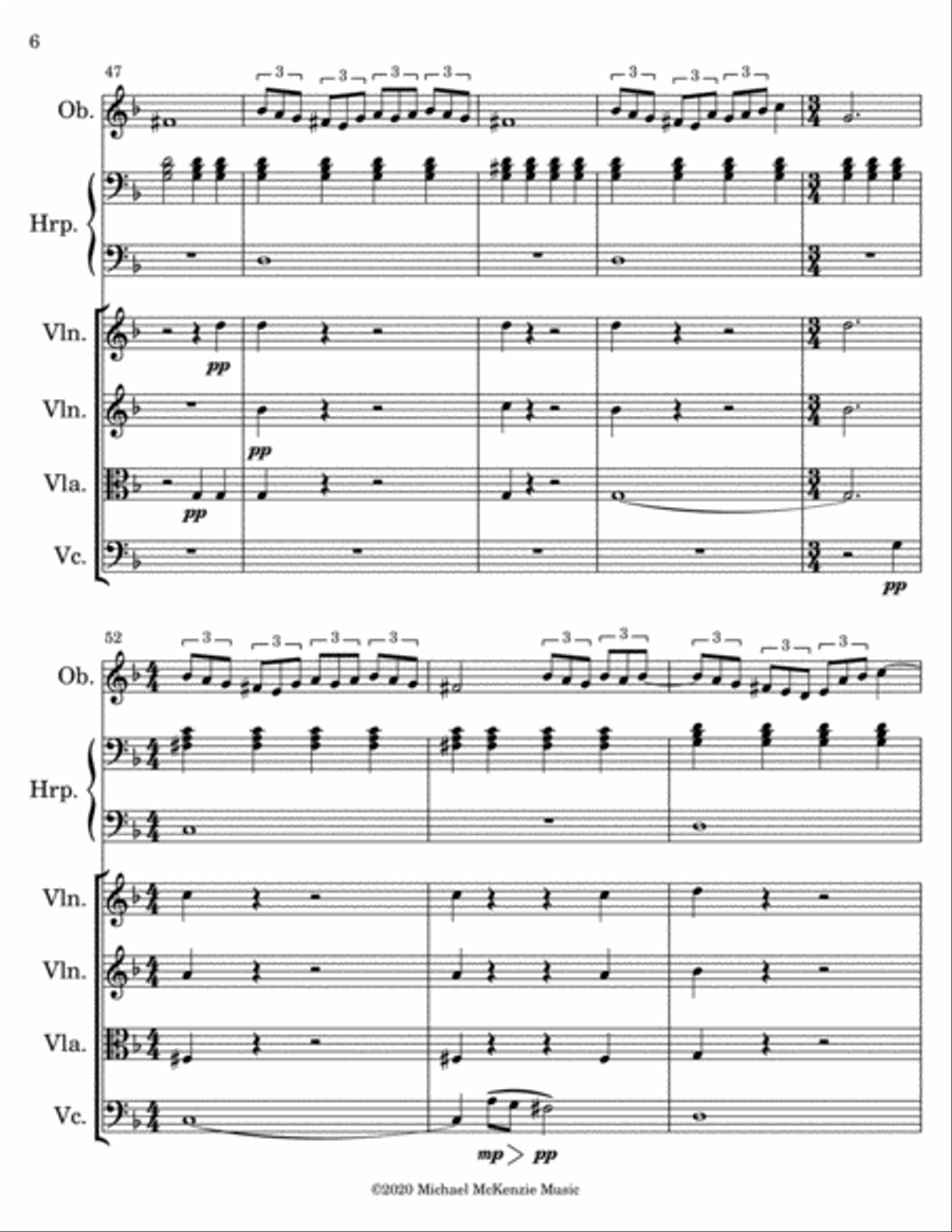 Etude for Oboe, Harp, and String Quartet Small Ensemble scores gallery preview page 6