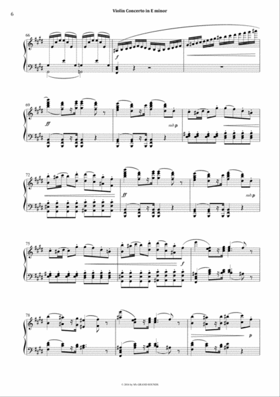 Mendelssohn Violin Concerto in E miner for Piano Solo Piano Solo scores gallery preview page 6
