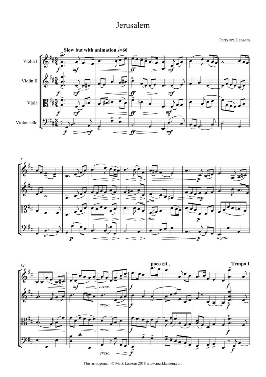 Jerusalem for String Quartet String Quartet scores gallery preview page 1