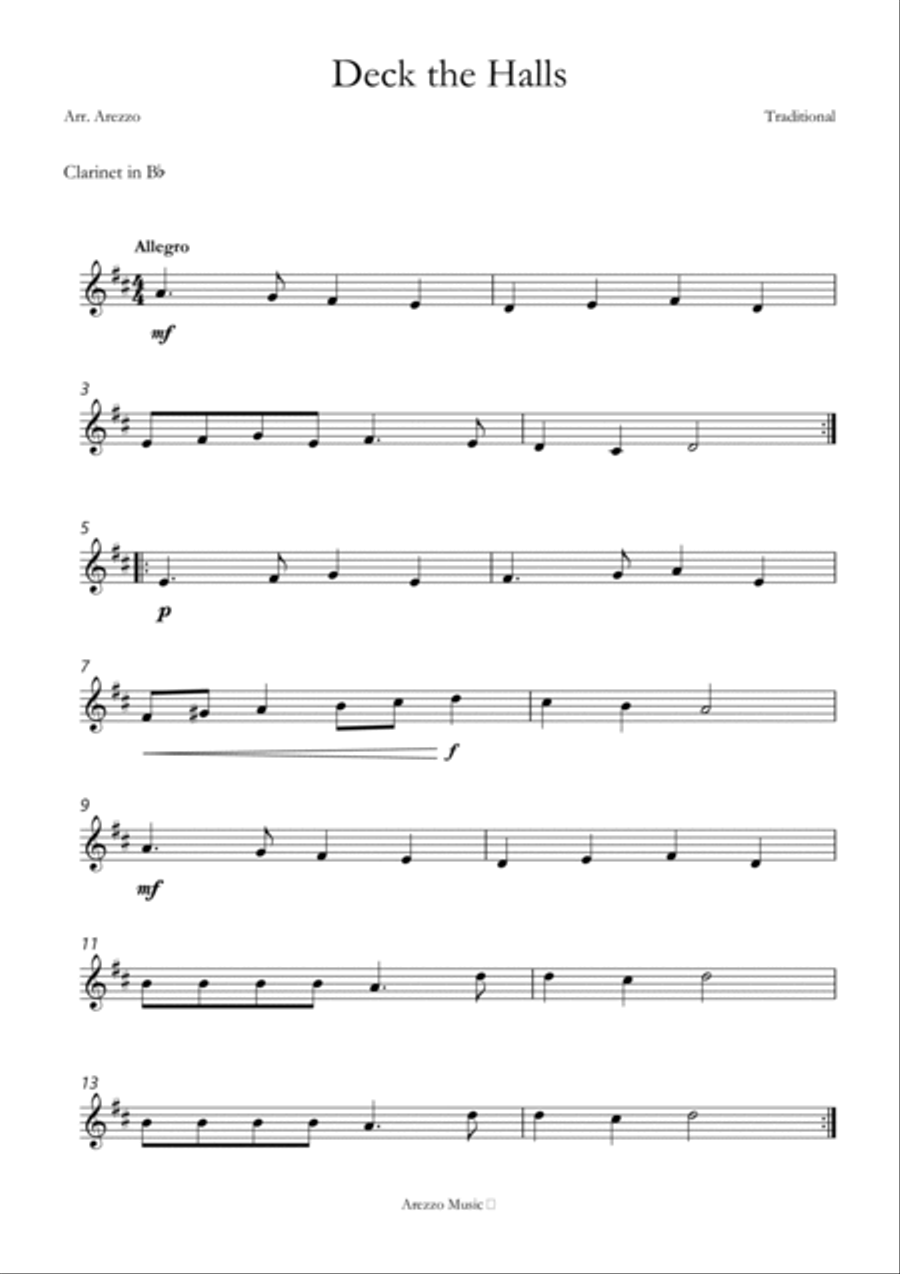 deck the halls easy Clarinet and Bassoon sheet music Woodwind Duet scores gallery preview page 2