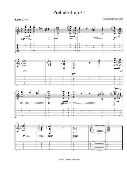 Alexander Scriabin's 'Prelude 4 Op.31' for solo guitar