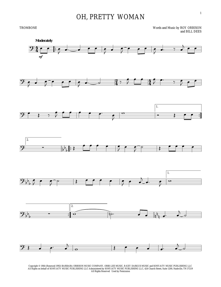 Oh, Pretty Woman Trombone Solo scores gallery preview page 1