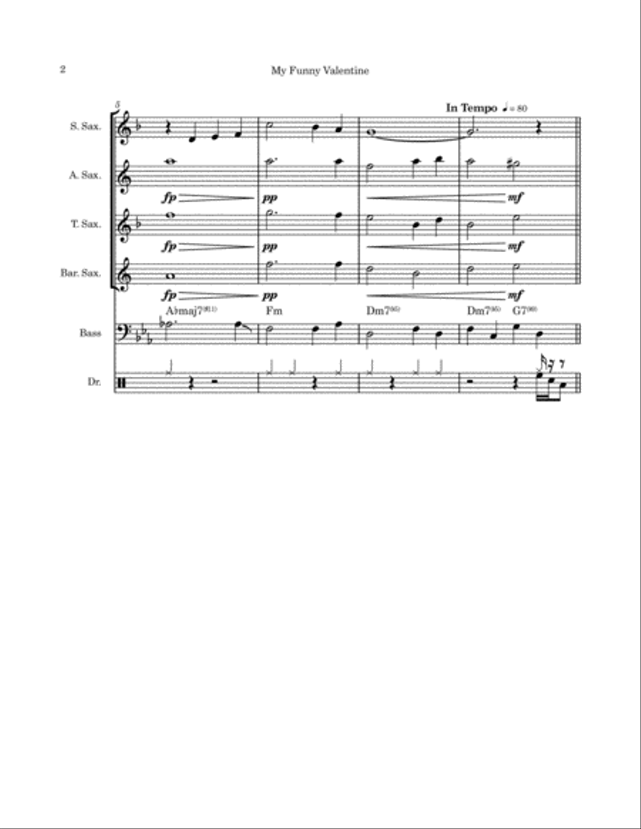 My Funny Valentine Saxophone Quartet scores gallery preview page 3