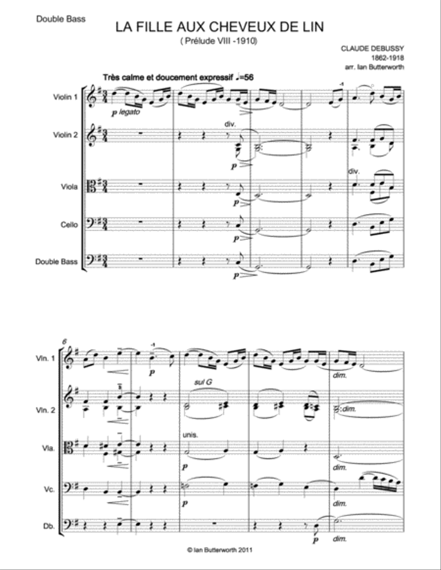 DEBUSSY La fille aux cheveux de lin for string orchestra String Orchestra scores gallery preview page 2