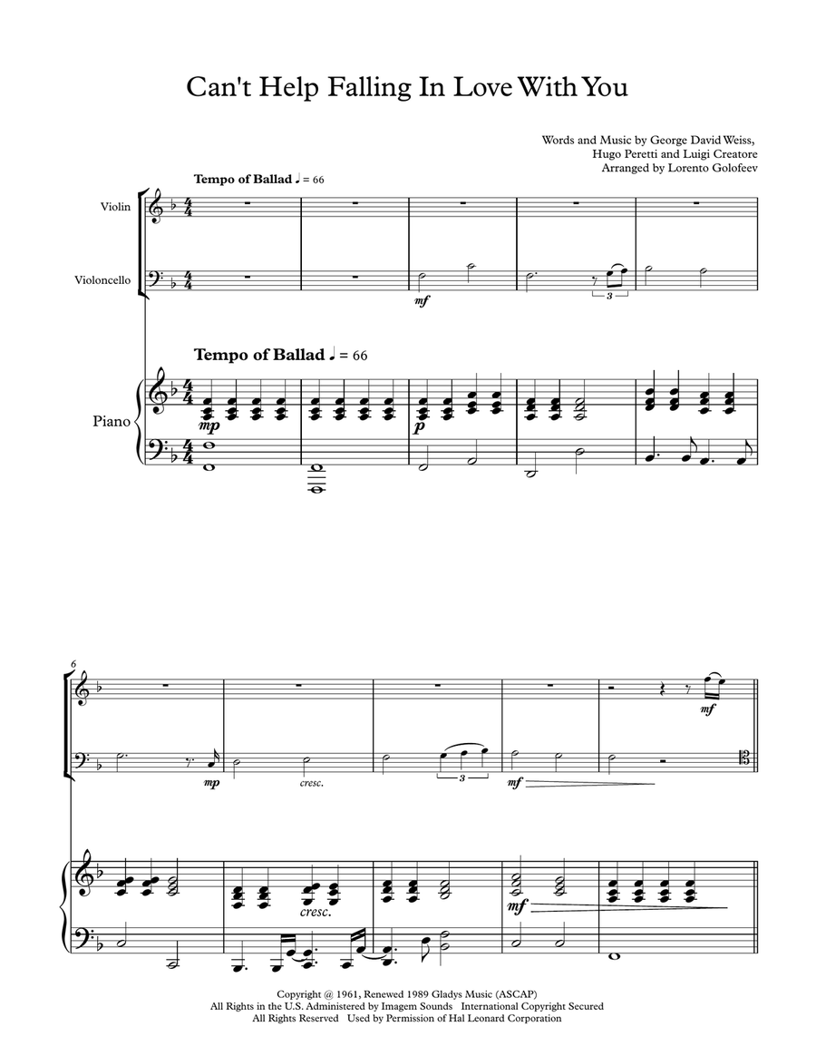 Can't Help Falling In Love Piano Trio scores gallery preview page 1