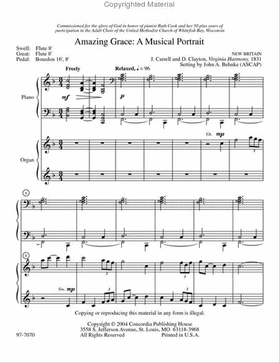 Amazing Grace: A Musical Portrait for Piano and Organ