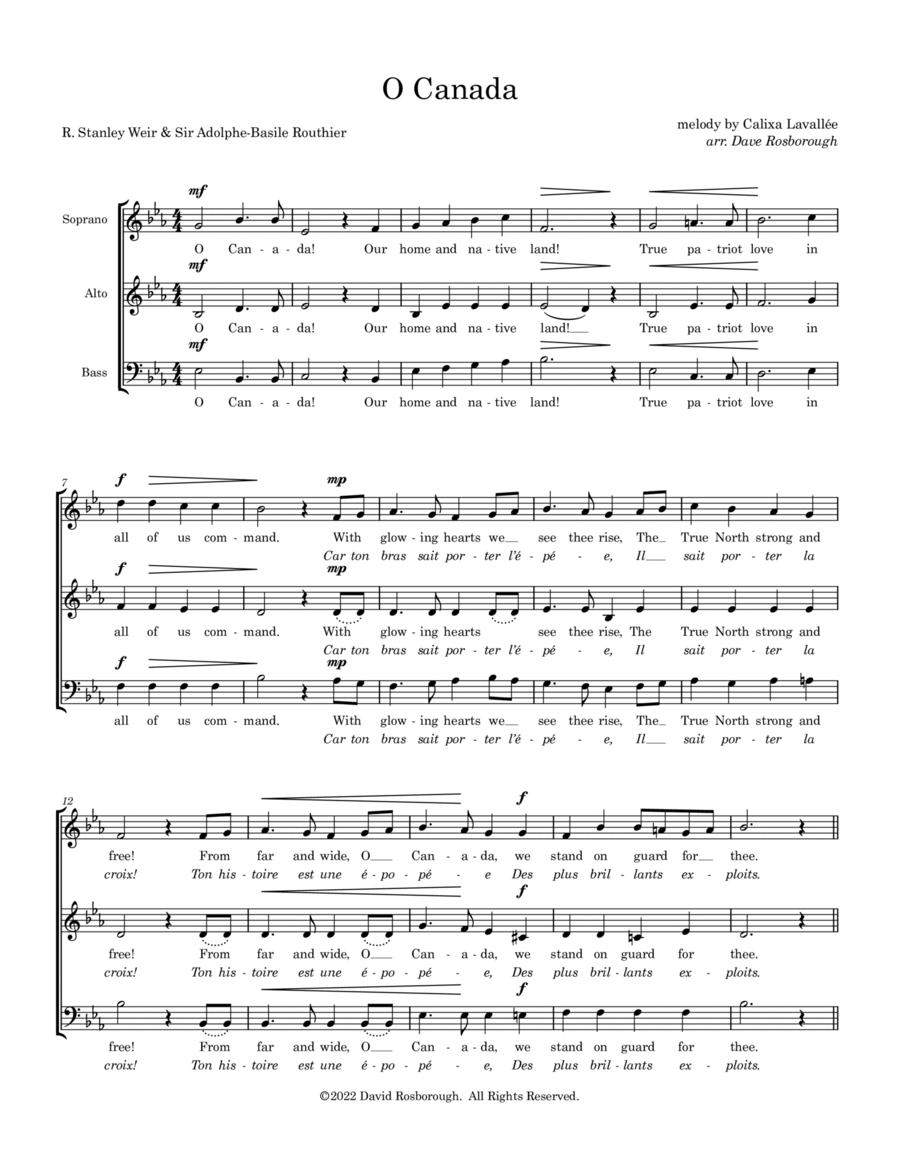 O Canada 3-Part scores gallery preview page 1