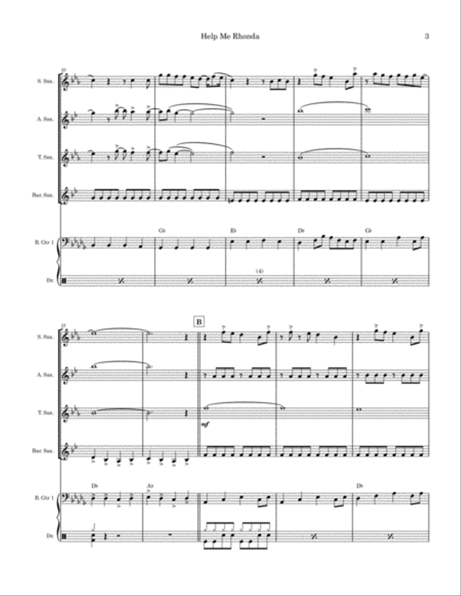 Help Me Rhonda Saxophone Quartet scores gallery preview page 3
