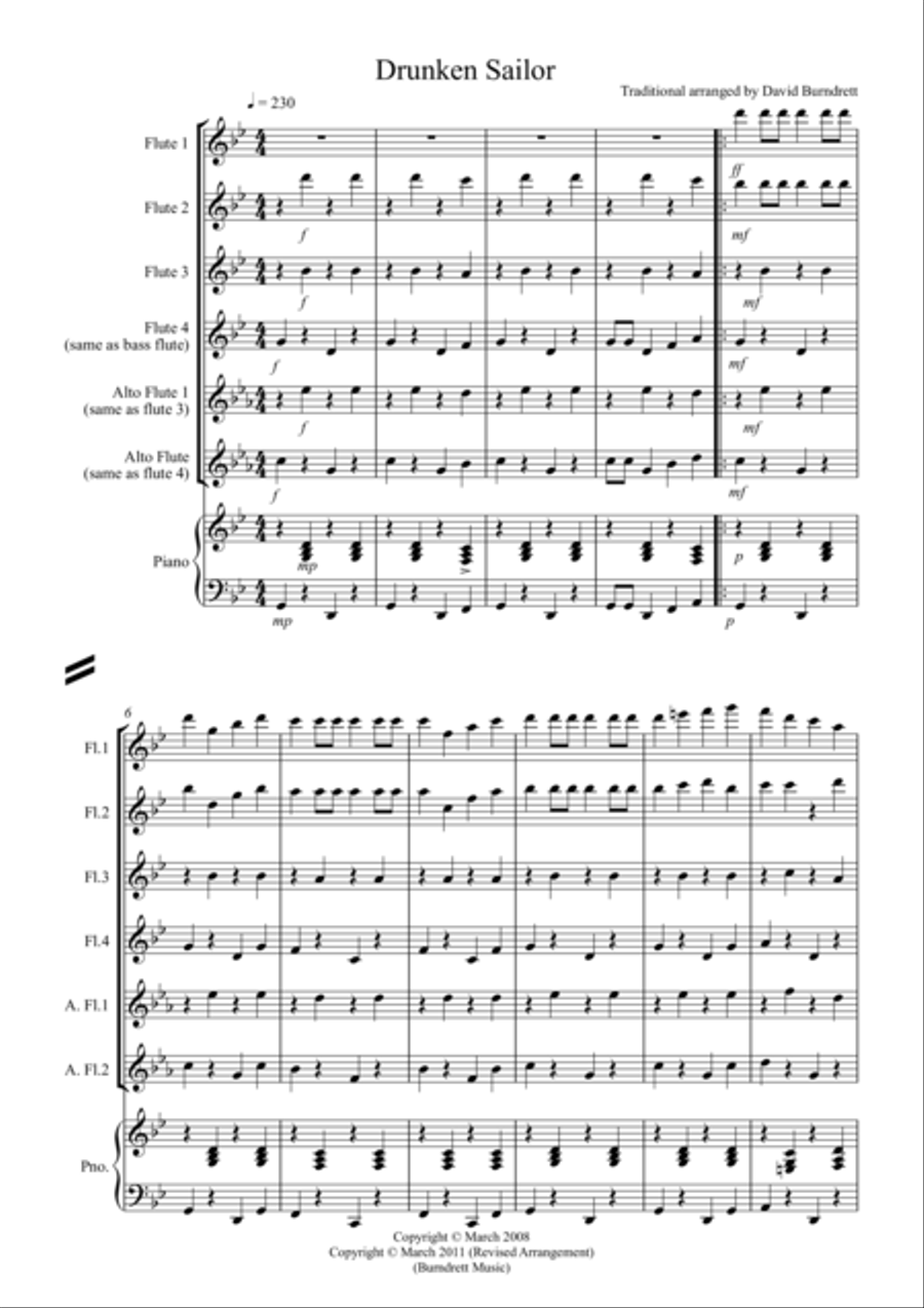 Drunken Sailor for Flute Quartet Flute Quartet scores gallery preview page 1