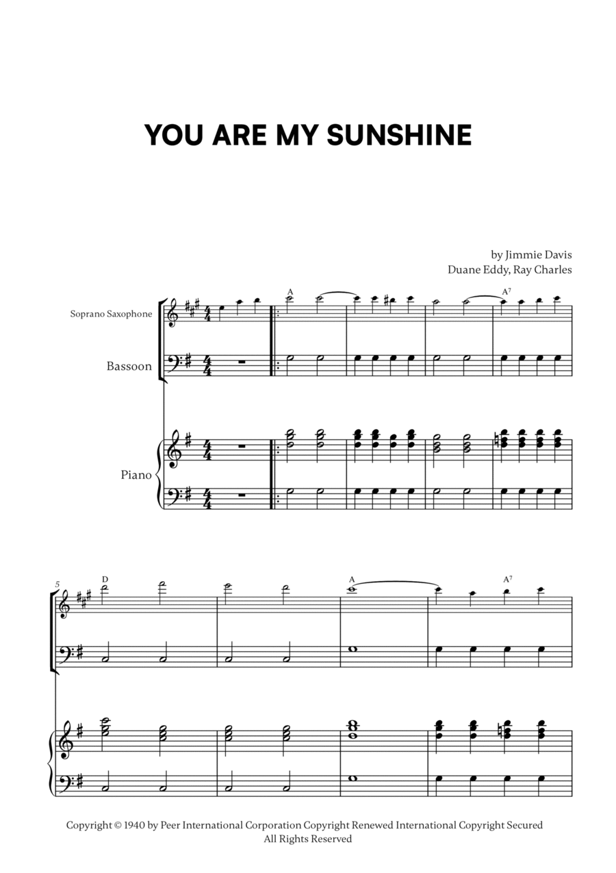 You Are My Sunshine You Are My Sunshine Woodwind Duet scores gallery preview page 1