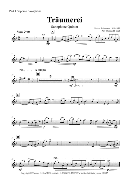 Träumerei - romantic Masterpiece by R.Schumann - Saxophone Quintet