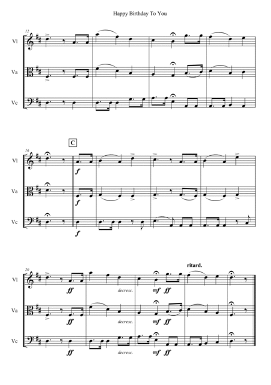 Happy Birthday To You String Trio scores gallery preview page 2