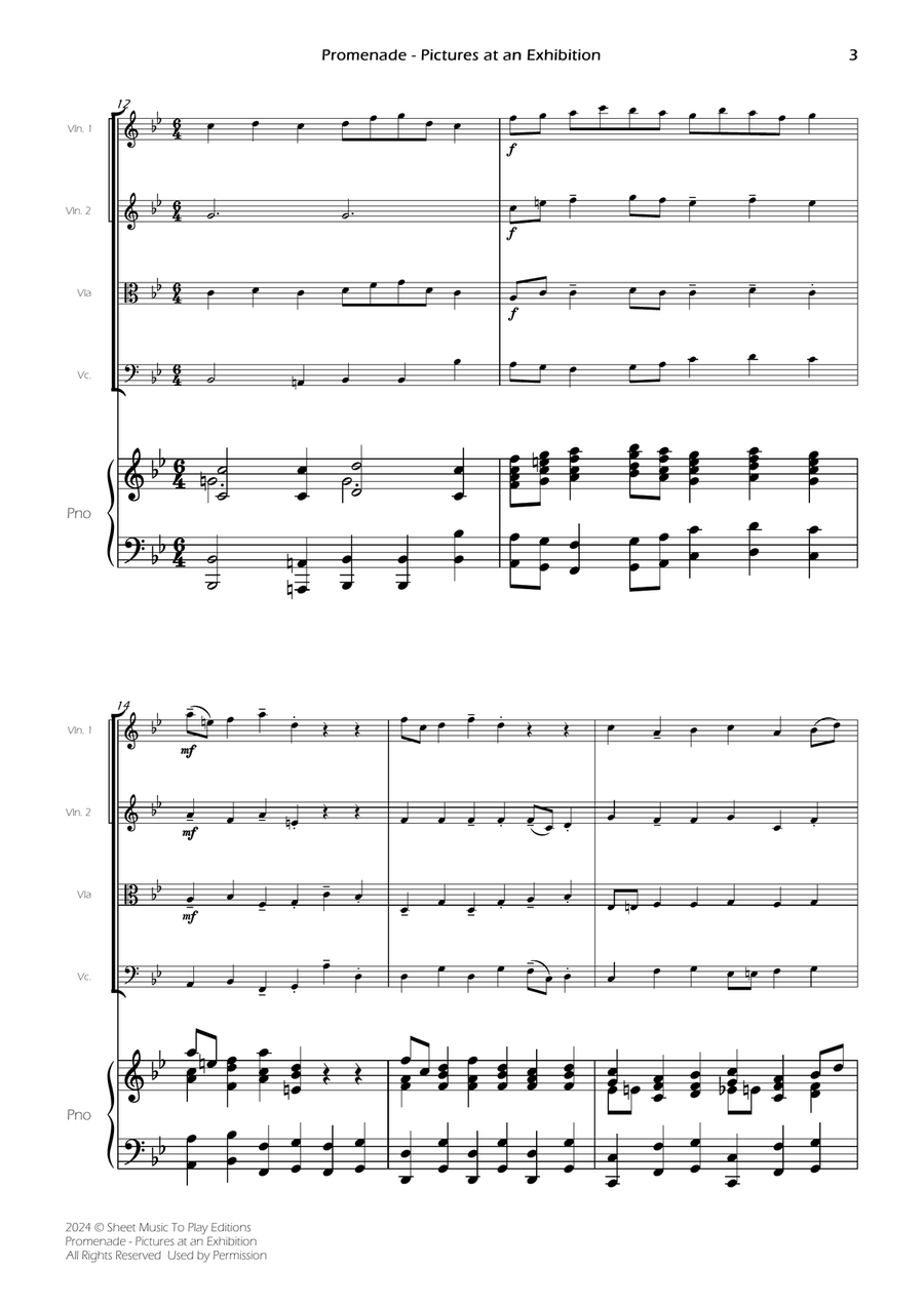 Pictures at an Exhibition - Promenade - Piano Quintet (Full Score and Parts) Piano Quintet scores gallery preview page 5