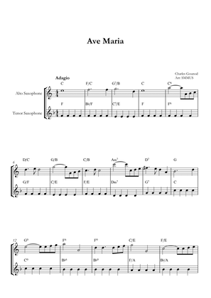 Ave Maria (Bach-Gounod) in Eb Major for Alto e Tenor saxofone With Chords