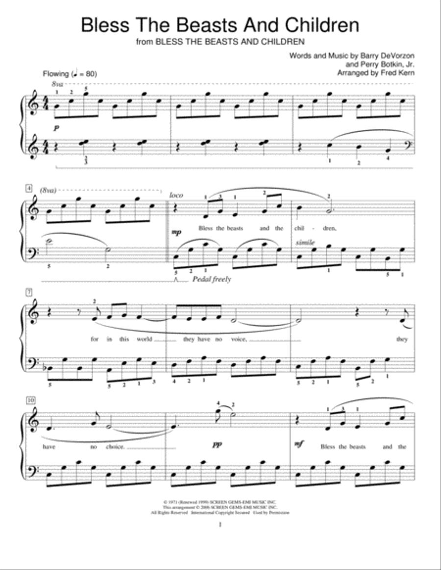 Bless The Beasts And Children Piano Method scores gallery preview page 1