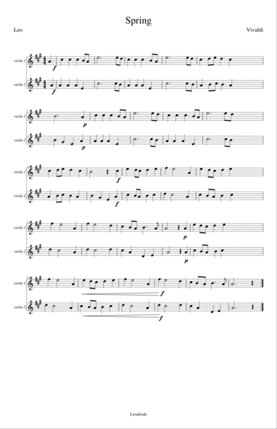 Spring Violin Duet String Duet scores gallery preview page 1