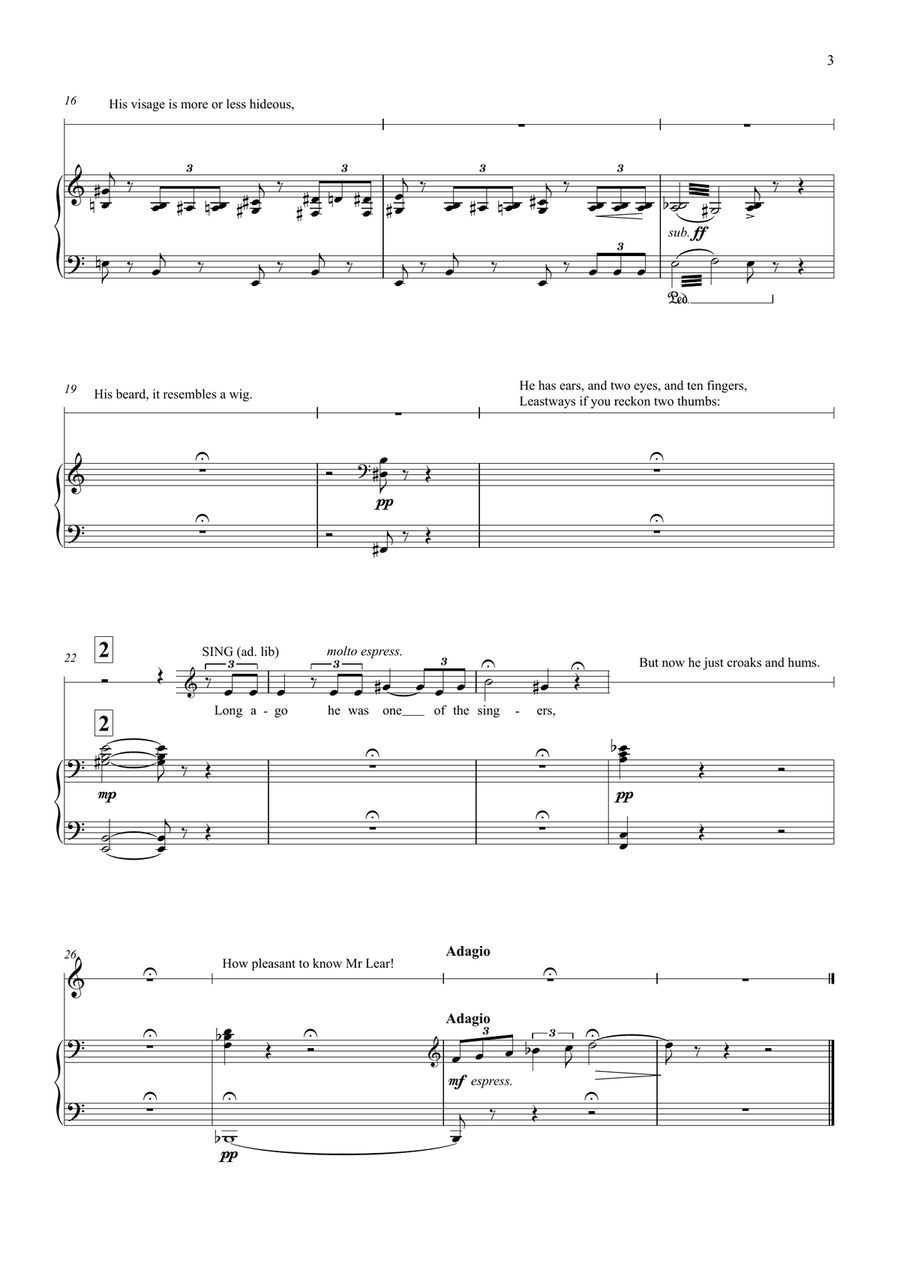 Mr Lear - an entertainment for Choir and Brass Quintet or Piano 4-Part scores gallery preview page 3