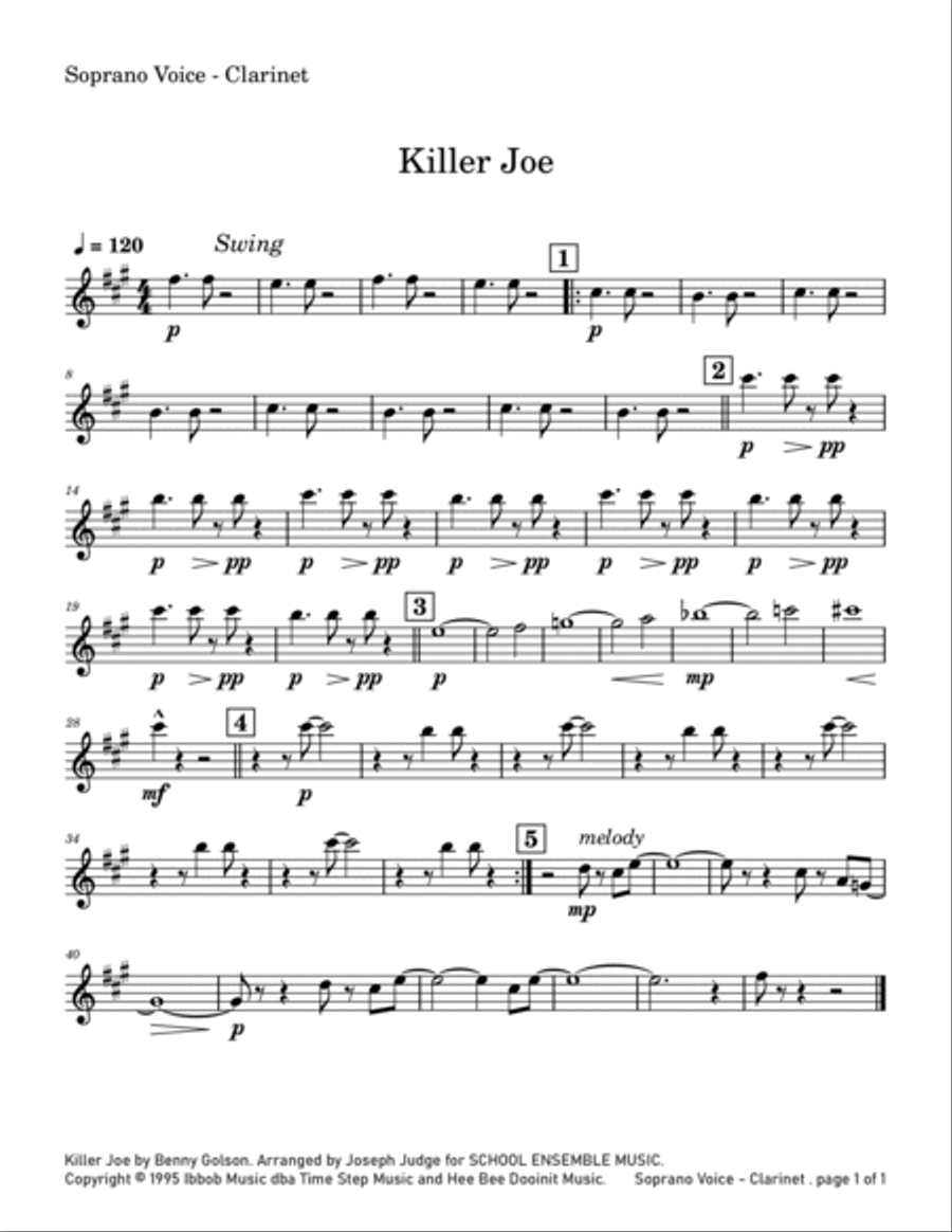 Cool Joe, Mean Joe (Killer Joe) Clarinet Quartet scores gallery preview page 4