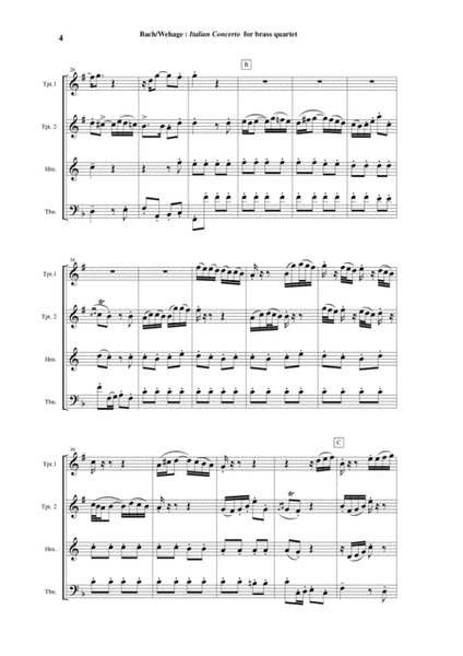 J. S. Bach: Italian Concerto BWV 971, arranged for two Bb trumpets, F horn and trombone or tuba