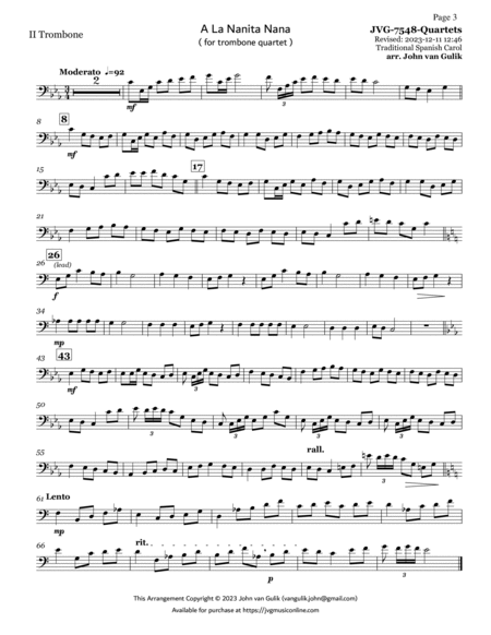 Trombone Quartets For Christmas Vol 1 - Part 2 - Bass Clef