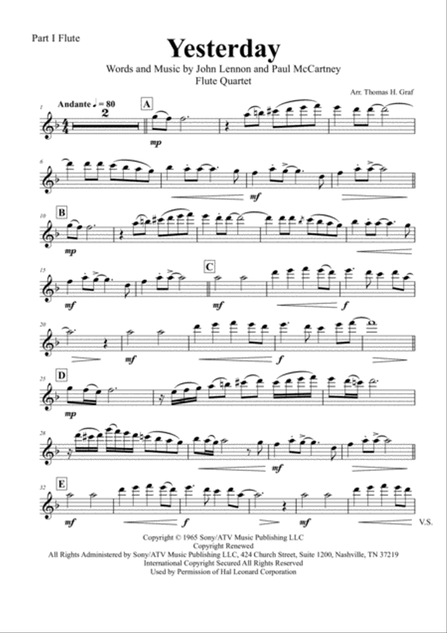 Yesterday Woodwind Quartet scores gallery preview page 5