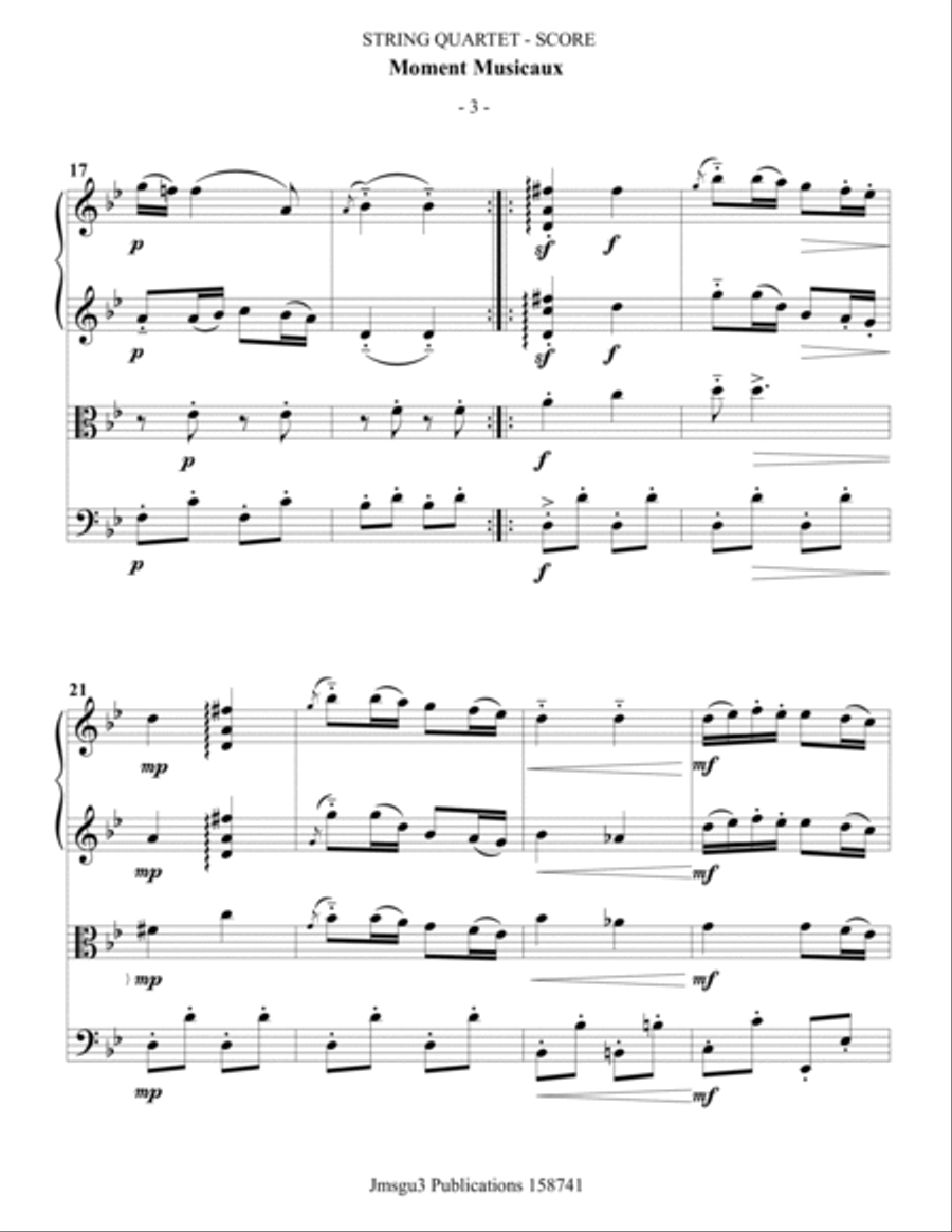 Schubert: Moment Musicaux for String Quartet String Quartet scores gallery preview page 3