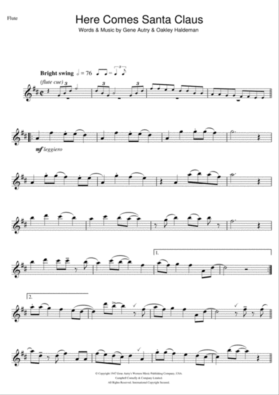 Here Comes Santa Claus (Right Down Santa Claus Lane) Flute Solo scores gallery preview page 1