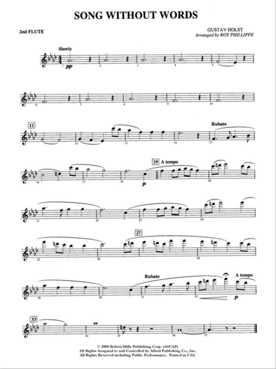 Song without Words: 2nd Flute Full Orchestra scores gallery preview page 1