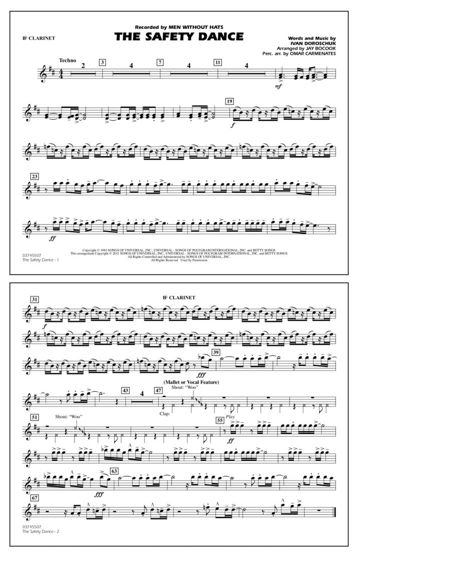 The Safety Dance - Bb Clarinet Marching Band scores gallery preview page 1