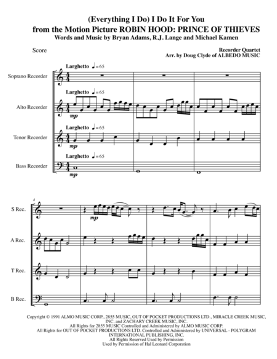 (Everything I Do) I Do It For You Small Ensemble scores gallery preview page 1