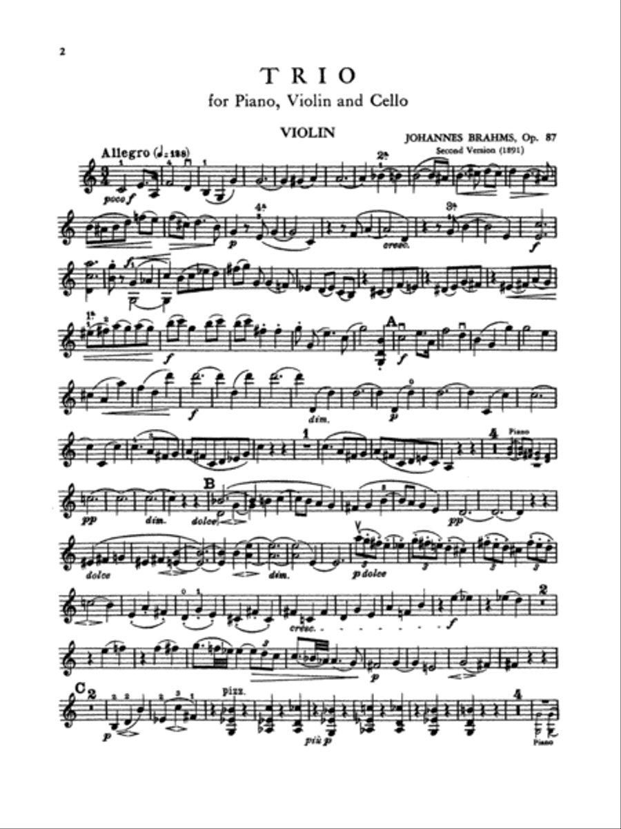 Brahms: Trio No. 2 in C Major, Op. 87 Violin scores gallery preview page 2