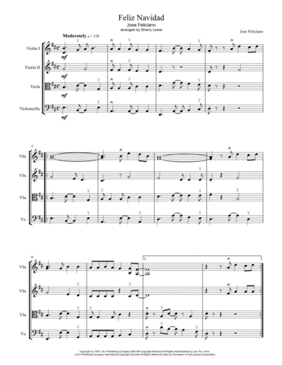 Feliz Navidad String Quartet scores gallery preview page 4