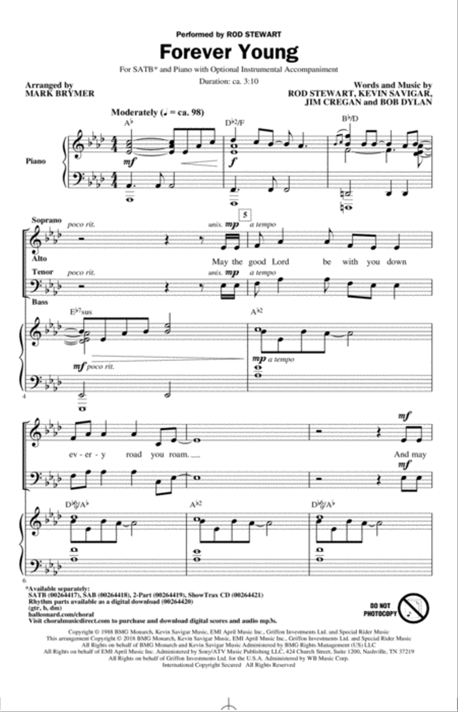 Forever Young 4-Part scores gallery preview page 1