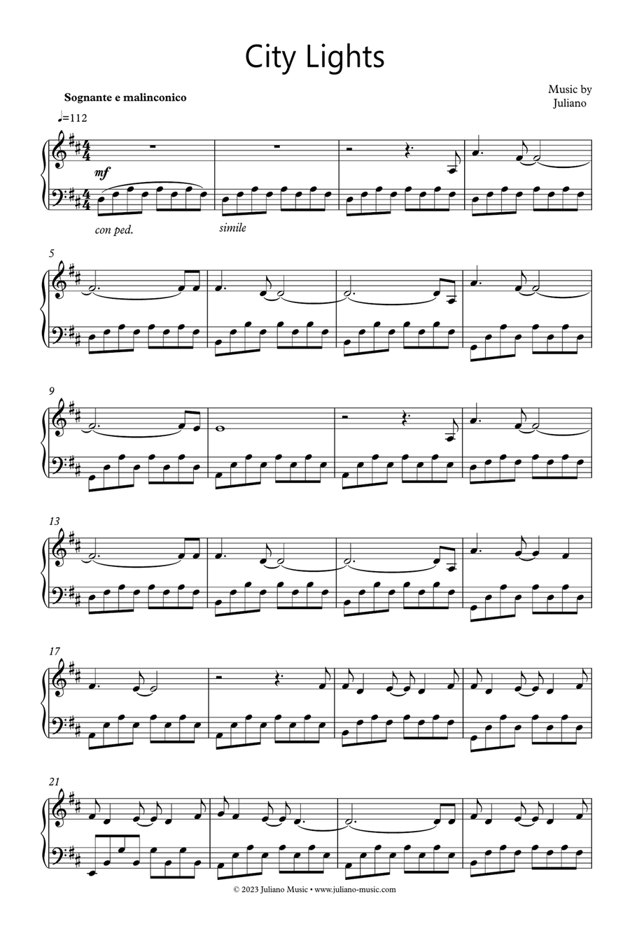City Lights Piano Solo scores gallery preview page 1