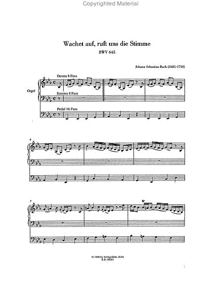 Wachet auf, ruft uns die Stimme Es-Dur BWV 645 -Choralvorspiel für Orgel- (Schübler-Choral Nr. 1)