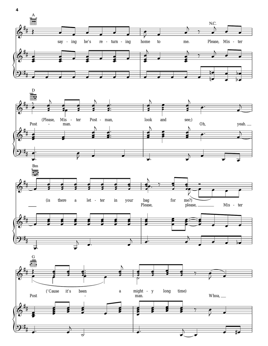 Please Mr. Postman Piano, Vocal, Guitar scores gallery preview page 4
