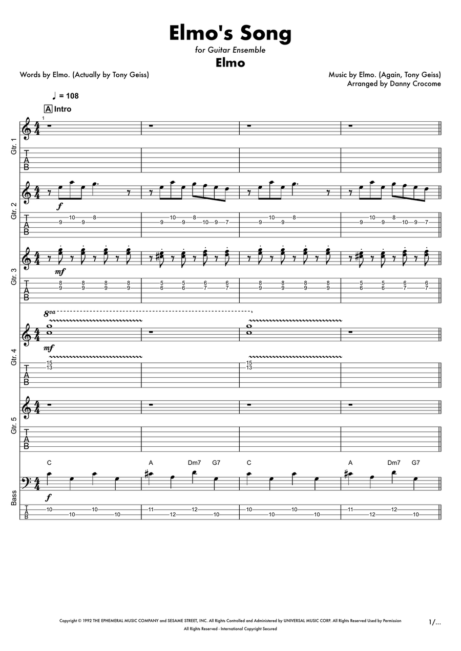 Elmo's Song Guitar Ensemble scores gallery preview page 1